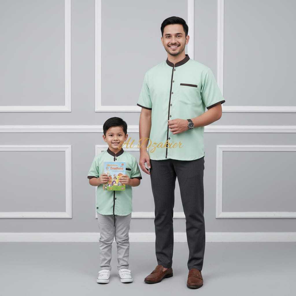 Koko Couple Ayah Dan Anak Lengan Pendek Polos HIjau MInt