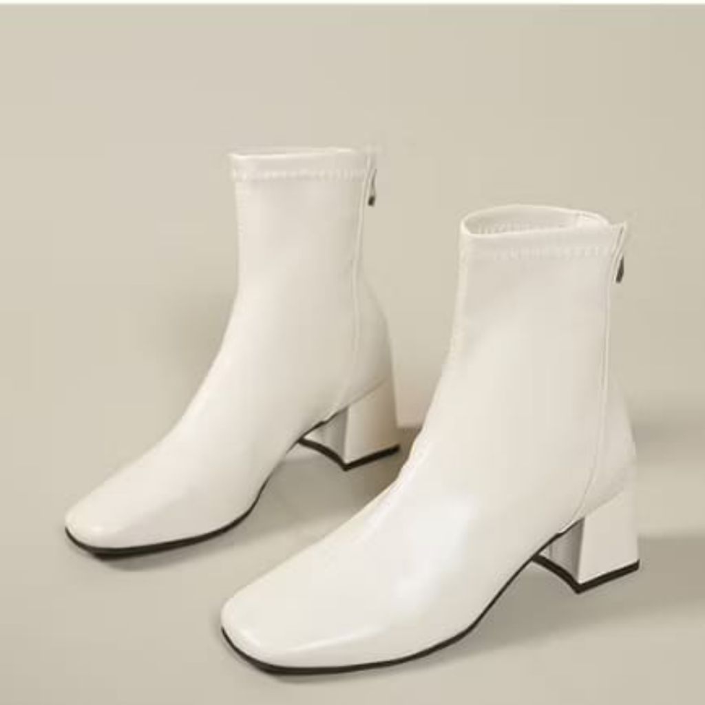 ORIGINAL` TERMURAH SEPATU BOOT WANITA FLAT KOREA PREMIUM QUALITY HEELS TINGGI:( 5,CM.)WANITA PUTIH