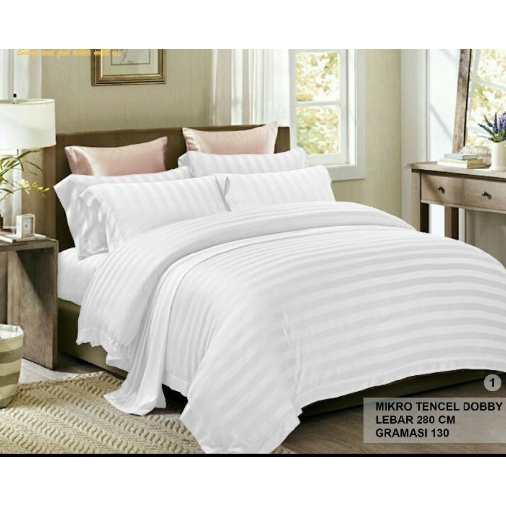 fitted sheet | sprei set only | mixcro tencel pasta salur-white