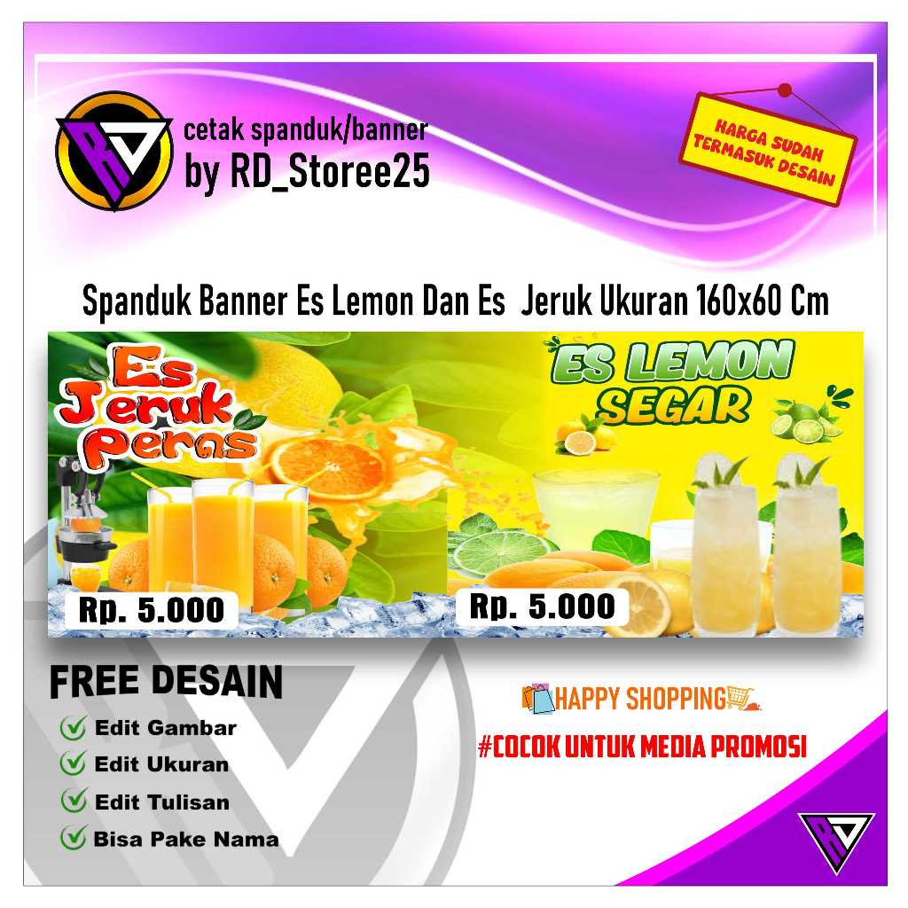 Spanduk Banner Es Lemon Dan Es  Jeruk Ukuran 160x60 Cm