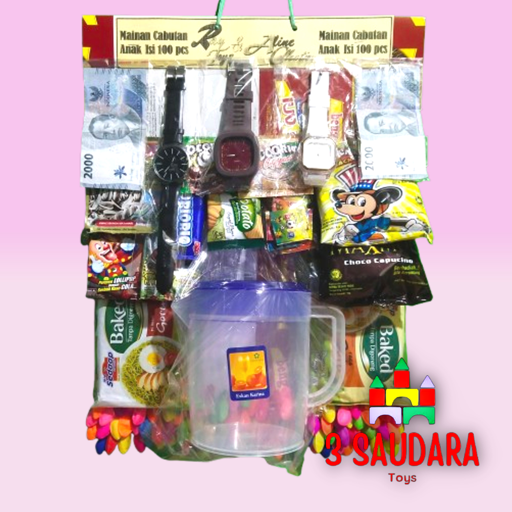 Lotre Mainan balon cabutan berhadiah isi 100 pcs.  Hadiah Jam 3  Dan Teko