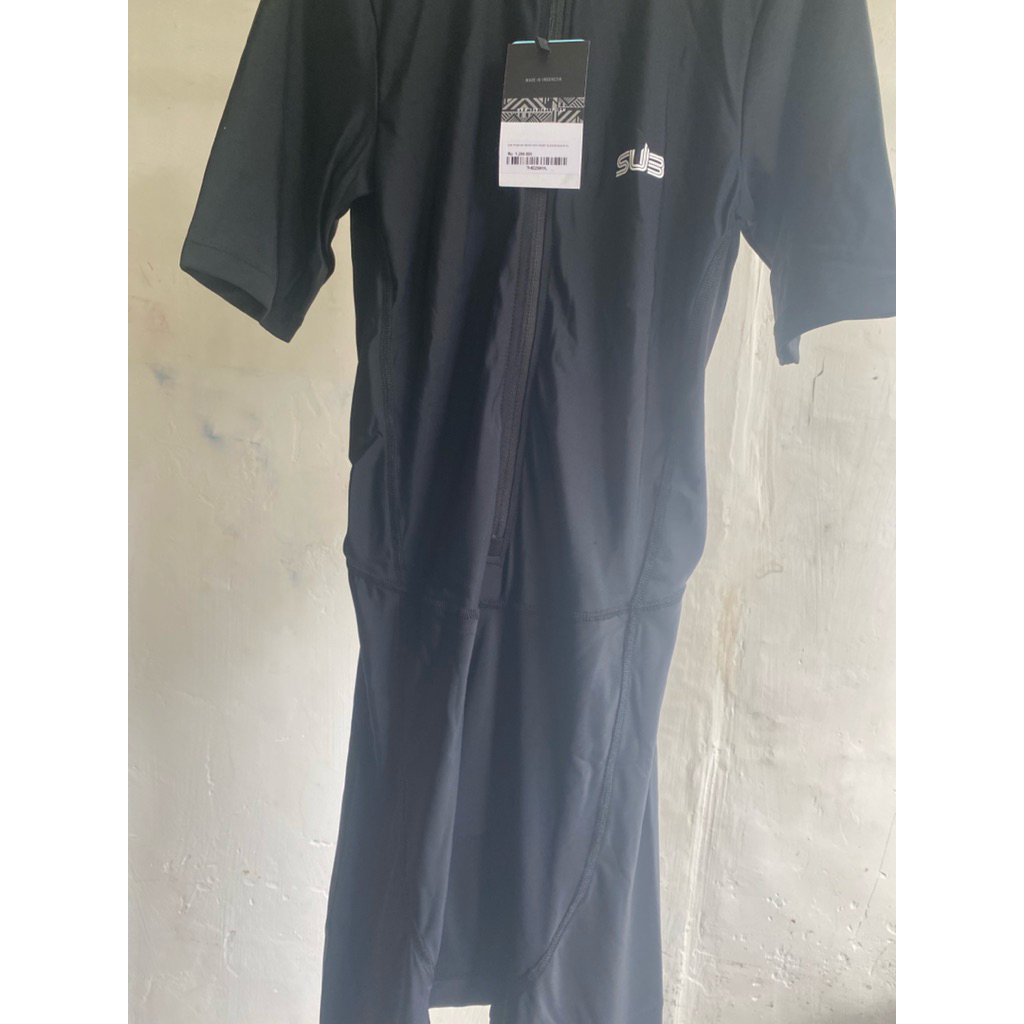 Trisuit Jersey Triathlon Hitam Pria Lengan Pendek Black Short Sleeve Men Baju Sepeda Lari Marathon B