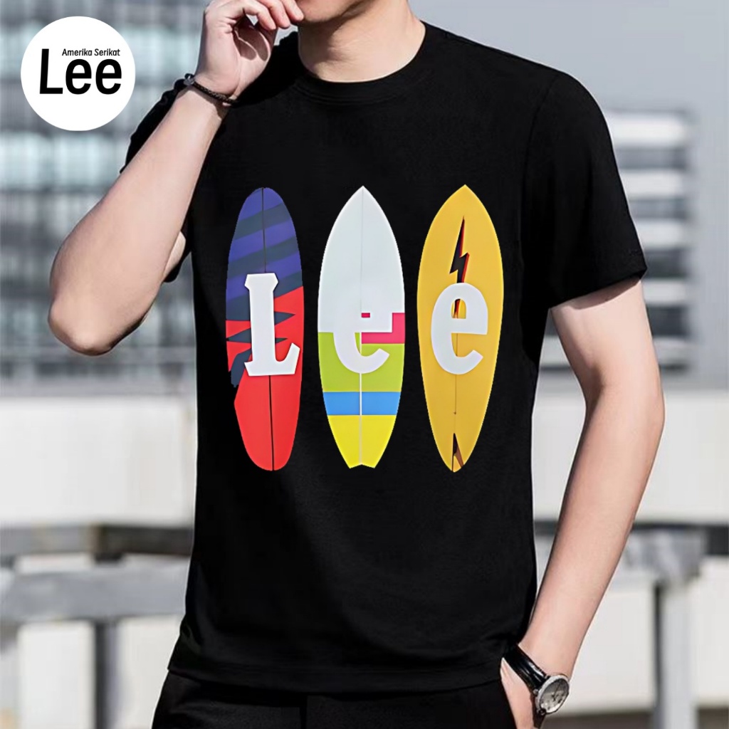 COD-Kaos Pria Lee Original Desain Surfboard Grafis "Lee" Keren Baju Pria OOTD Fashion Hitam