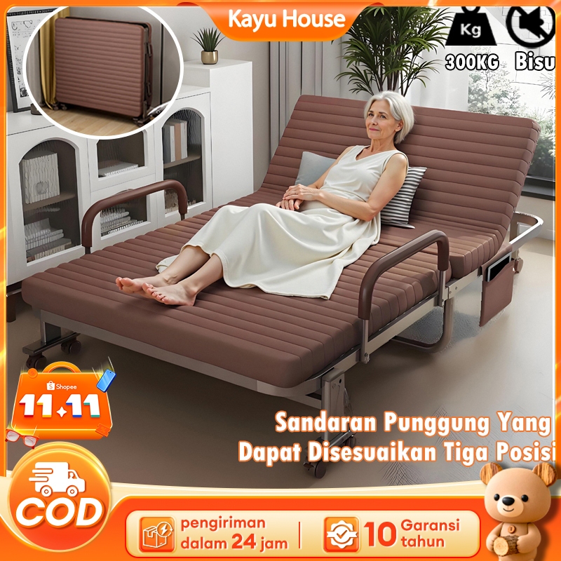 Tempat Tidur Lipat Ranjang Lipat Folding Bed Dengan Sandaran Tangan Roda Dan Extra Bed 190x120cm