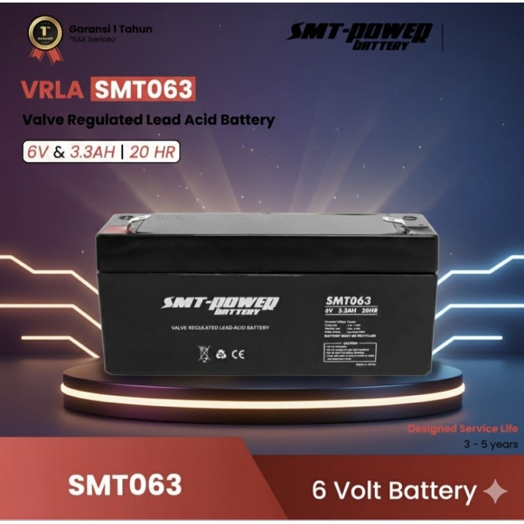SMT BATERAI  6 Volt 3.3Ah  Vrla Smt power UPS lampu emergency