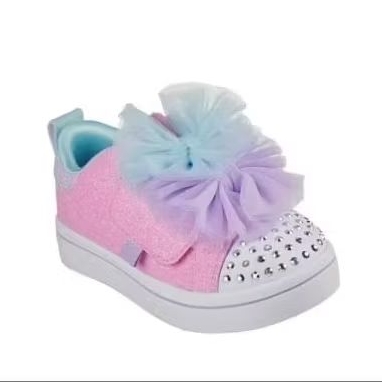 Skechers Twinkle Toes Pink Multi Tutu Cute Sepatu Anak Perempuan Glitter Pita Lampu size 23