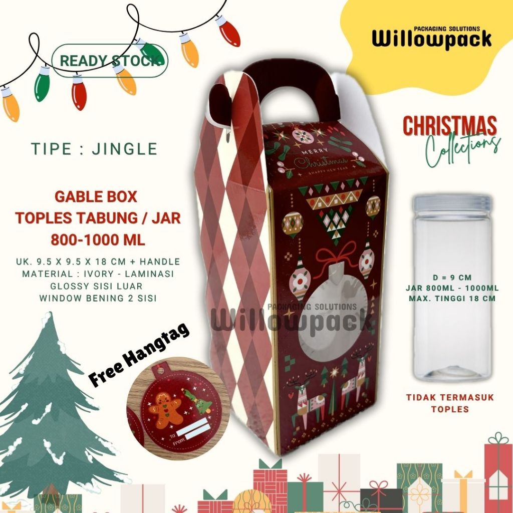 [10pcs] DUS NATAL TOPLES TABUNG ISI 1 800ML 1000ML 600 ML GABLE BOX CHRISTMAS PREMIUM HAMPERS KUE KE