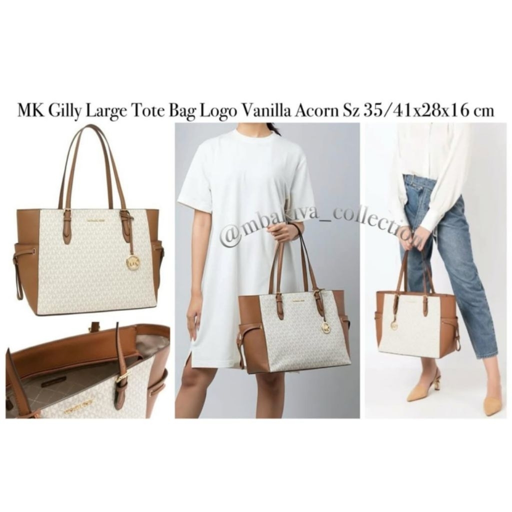 MK Gilly Large Tote Bag Logo Vanilla Acorn