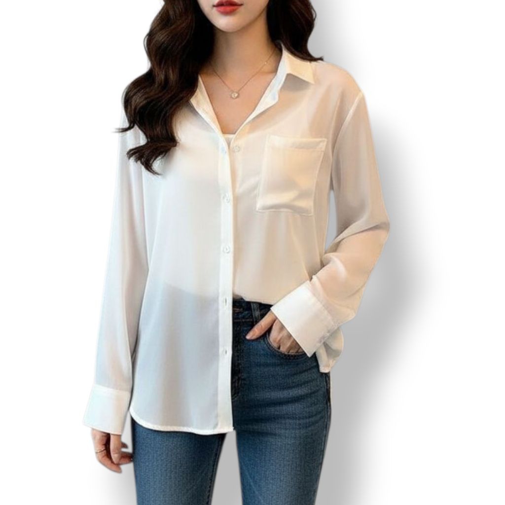 kemeja sifon lengan panjang oversize