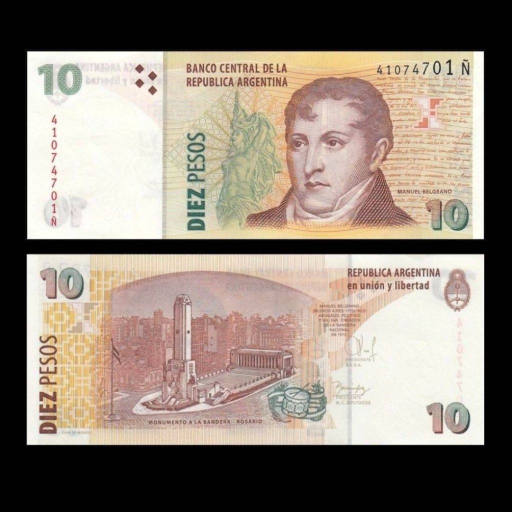 UANG ARGENTINA 10 PESO2 2003 UNC ORIGINAL CATALOG CODE P 345b