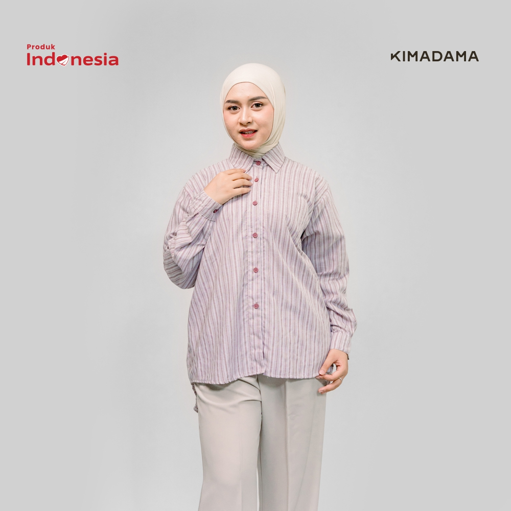 KIMADAMA Kaliyana Cotton Shirt | Kemeja Oversize Wanita Bahan Katun Tidak Menerawang | Atasan Stripe