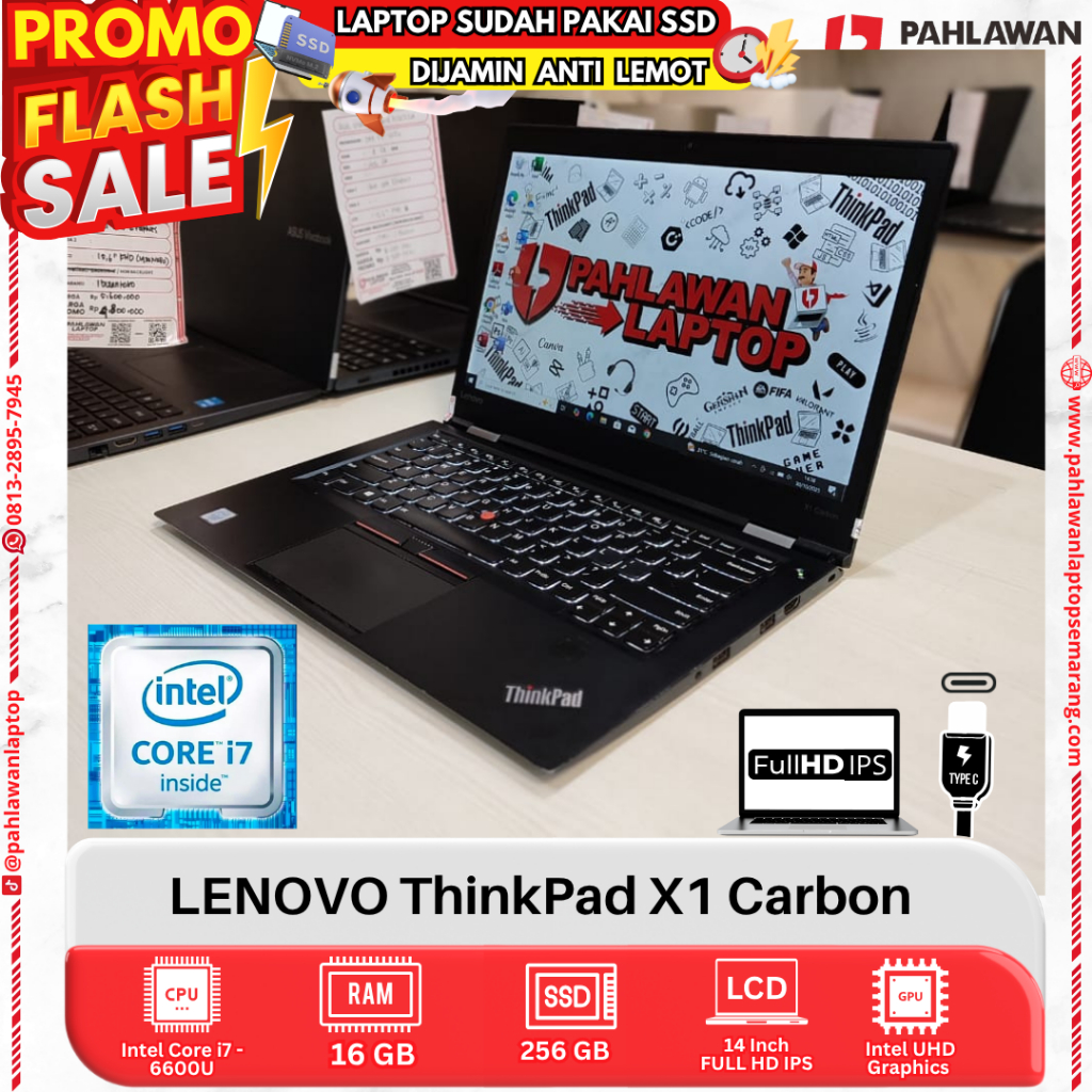 LAPTOP LENOVO ThinkPad X1 Carbon CORE I7 GEN 6 RAM 16GB SSD 256GB