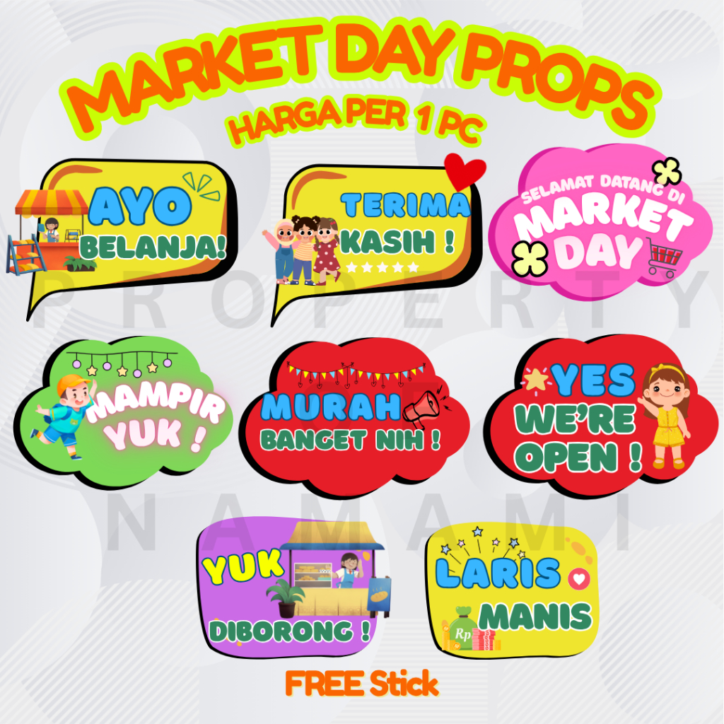(SATUAN) MARKET DAY PROPS PROPERTI DEKORASI PHOTOBOOTH