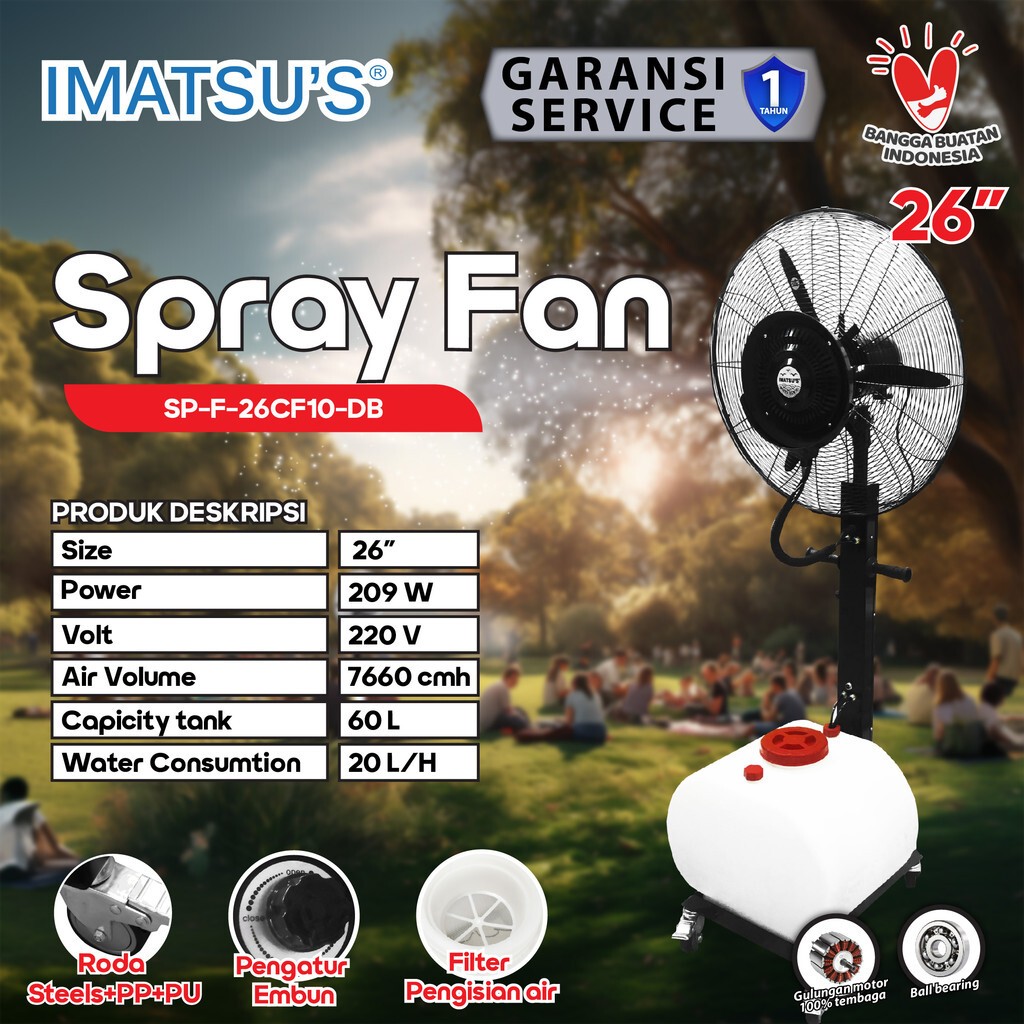 IMATSU'S Spray Fan 26 Inch Kipas Angin Tornado Industri 60L Misty Fan Outdoor