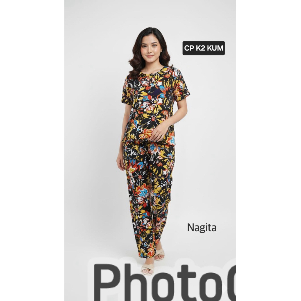 Setelan Baju Lengan Pendek Celana Panjang Kencana Ungu