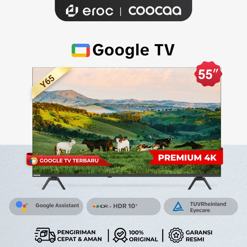 COOCAA Smart TV 55 inch - Android 10 - Youtube - Dolby Audio - Google Assistant - Model 55Y65