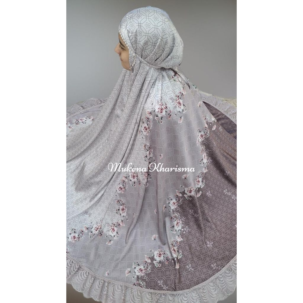 Mukena Armani Silk Premium Renda Motif C Warna Lilac mix Ungu