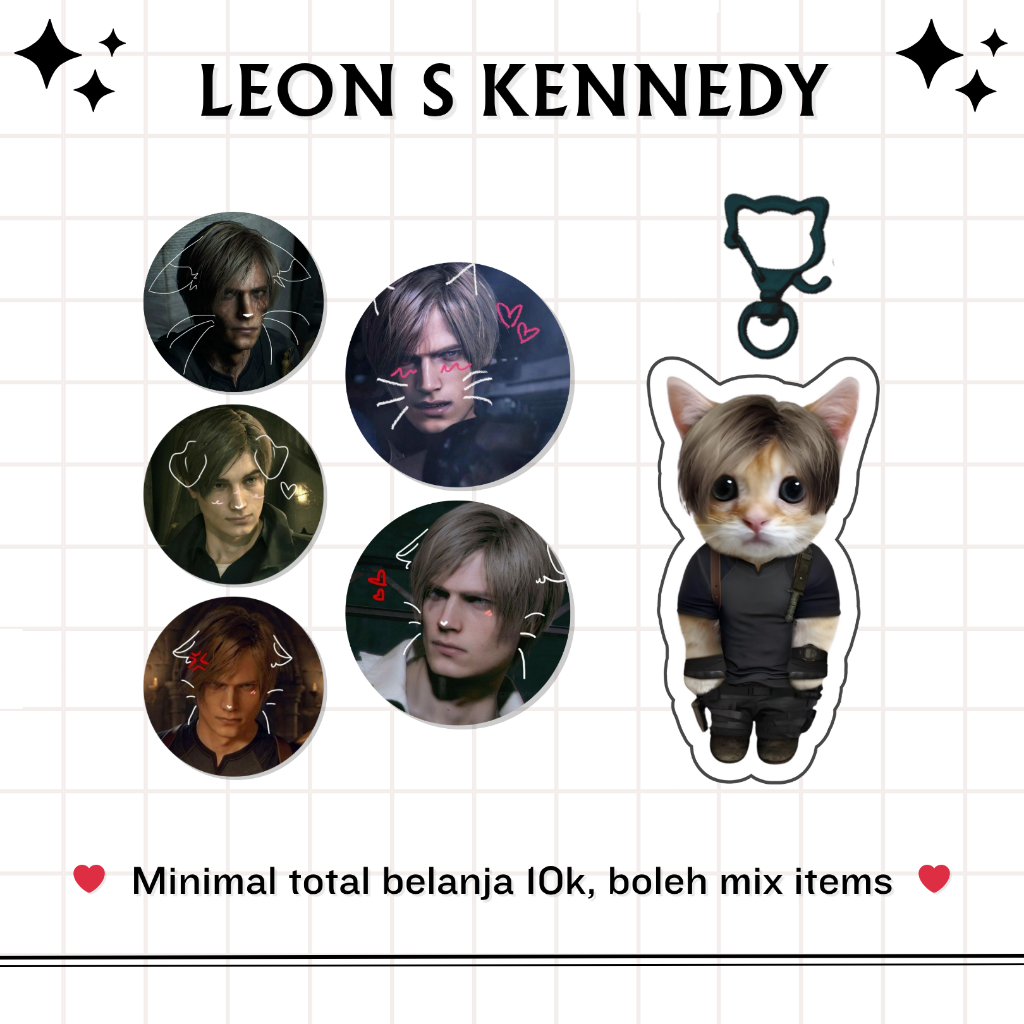 LEON S KENNEDY RESIDENT EVIL MERCH | GLITTERY PIN | ACRYLIC KEYCHAIN