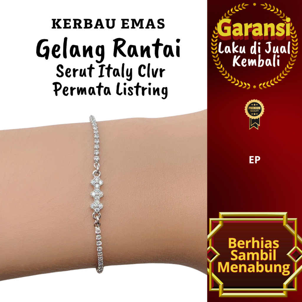 GTRD 1022 Kerbau Emas Gelang Rantai Serut Italy Clvr Permata Listring Warna Emas Putih
