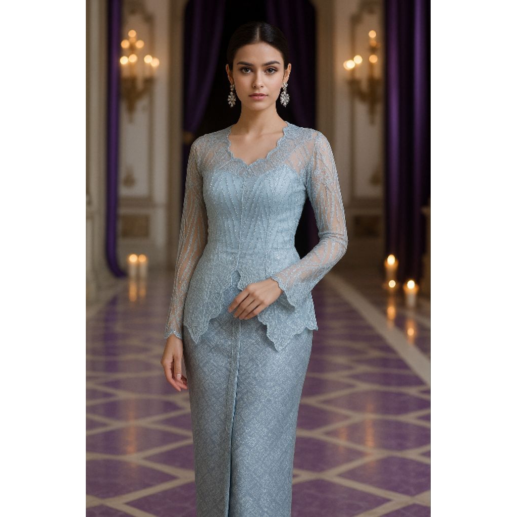 Kebaya Tunangan Modern Sabrina Warna Biru Ke Silver 252