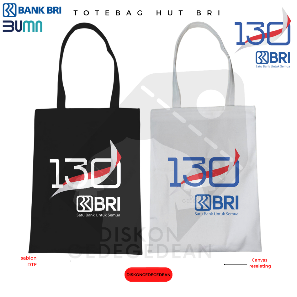 Totebag HUT BANK BRI 130 Tahun Tas Kanvas Souvenir Banyak Model