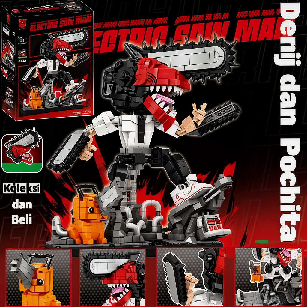 Gergaji mesin pria blok bangunan minifigure pria listrik dan iblis Bobochta gergaji mesin pria anak-