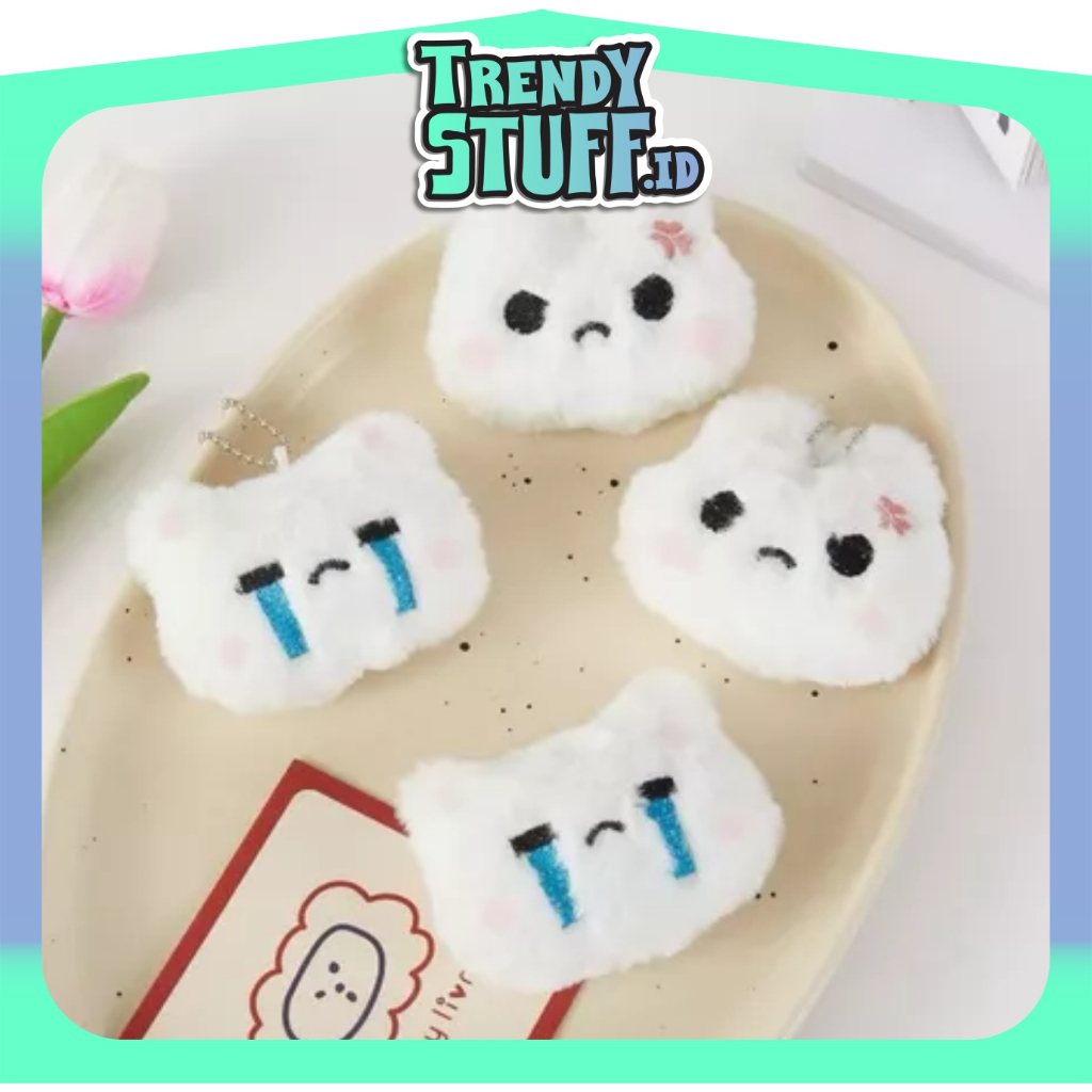 TRENDYSTUFF Keychain Kucing Nangis dan Kelinci Marah | Cry Cat & Mad Bunny| Gantungan Kunci Boneka R