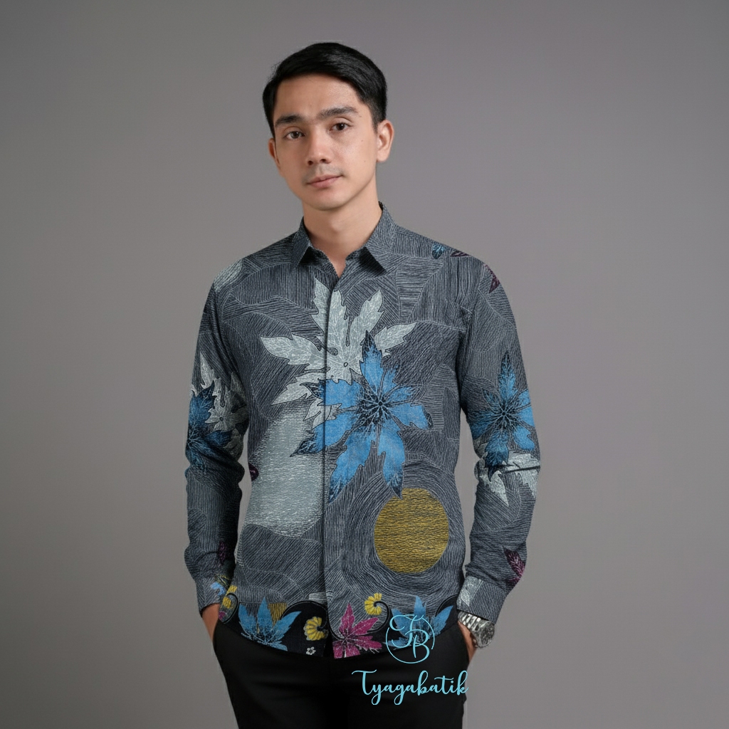 Kemeja Batik Pria Baju Lengan Panjang Slimfit Lapis Furing Batik Tyaga 1043 Bahan Katun Premium Eleg