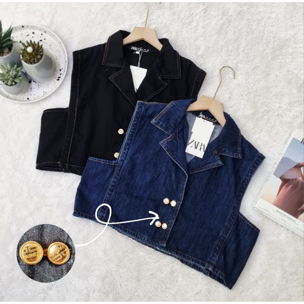 vest jeans zra , rompi jeans premium crop, blazer jeans crop