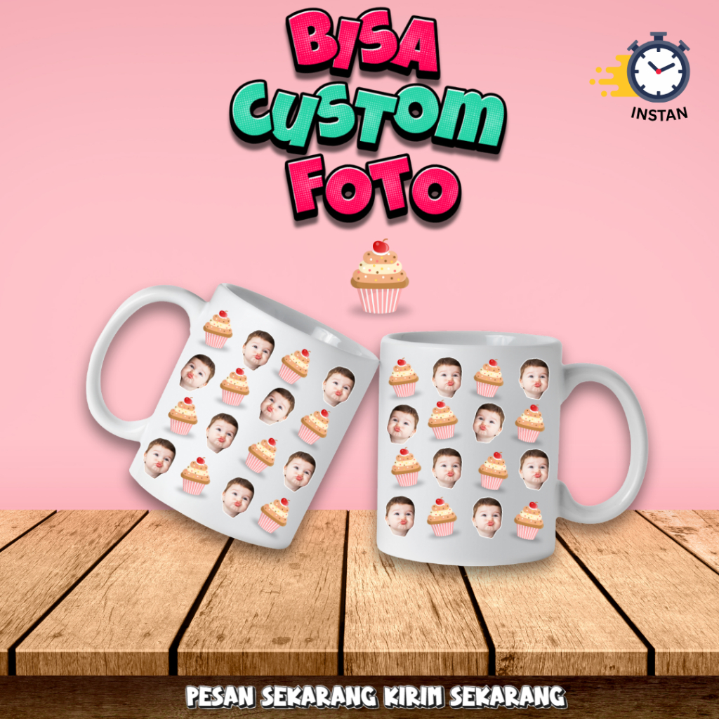 GELAS MUG CUSTOM WAJAH MUKA AESTHETIC / CUSTOM MUG / CETAK MUG TANPA MINIMAL ORDER LANGSUNG JADI
