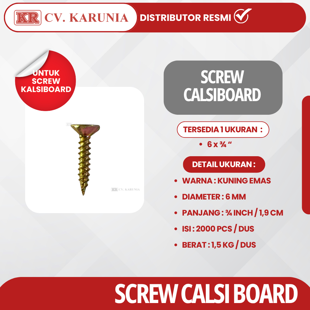 SKRUP KALSIBOARD GRC | 6 x 3/4" Kuning Merek FIX | Sekrup Calciboard 2 CM| Anti Pecah Anti Karat | S
