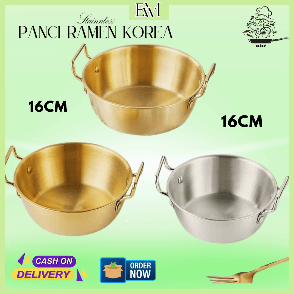 Mangkok Saji Korea 16cm Emas Silver Gagang Serving Bowl Stainless Cup Grip Korean Mangkok Stainless 