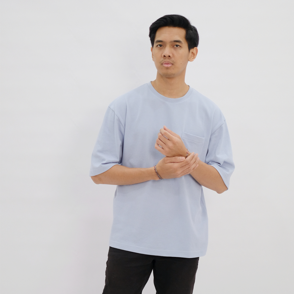 POSHBOY Louis Kaos Oversized Pria Warna Atlantic Blue Oversized T-Shirt Kaos Polos Oversize Pria Bas