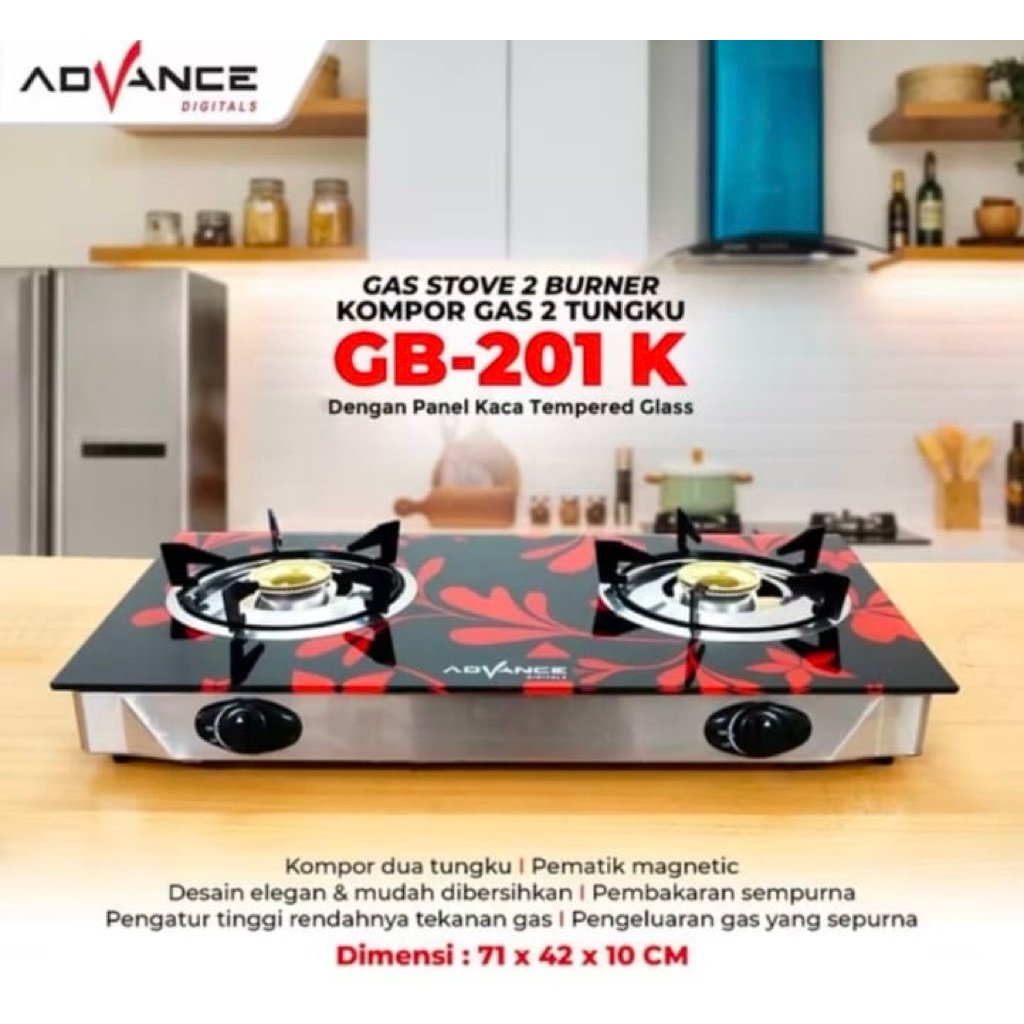 ADVANCE KOMPOR GAS KOMPOR KACA 2 TUNGKU GB 201K MEWAH