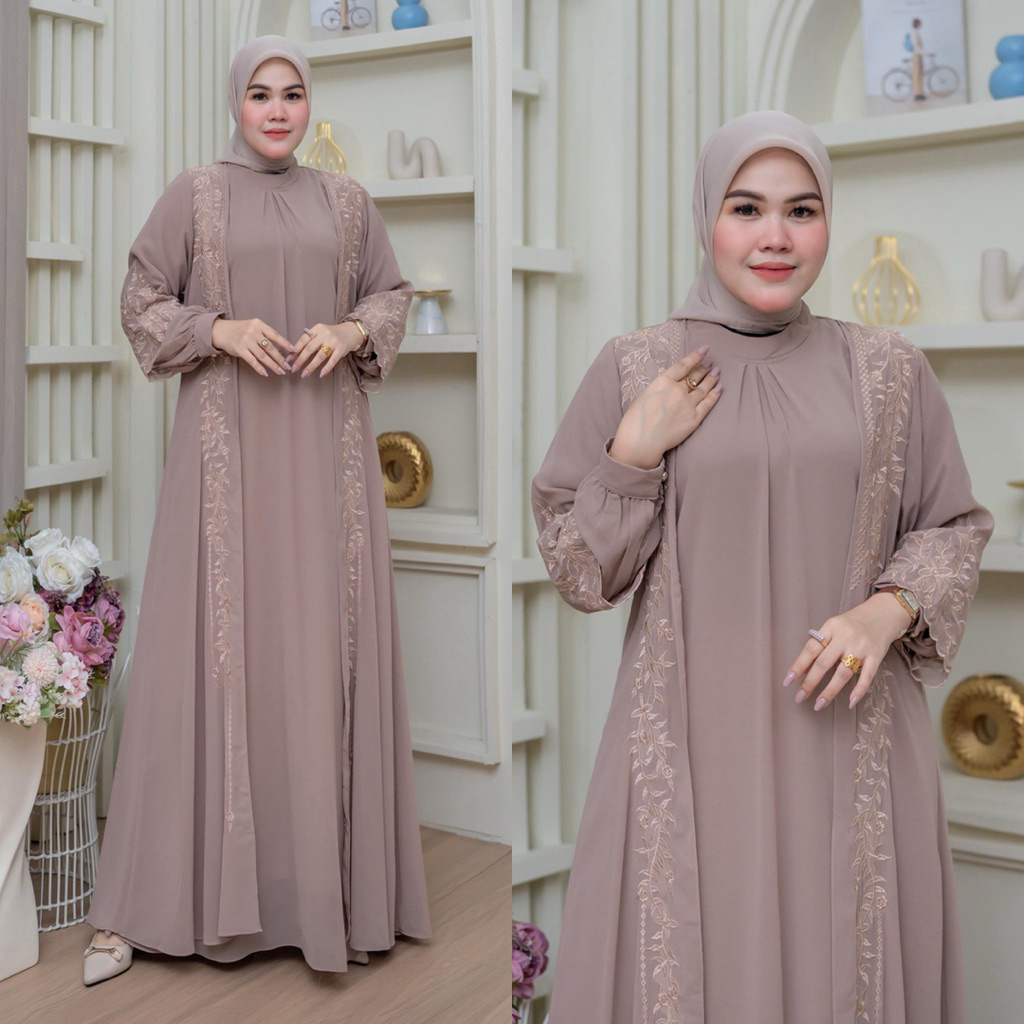 Gamis Set Rompi Ceruti Bordir Elegan Babydoll Premium