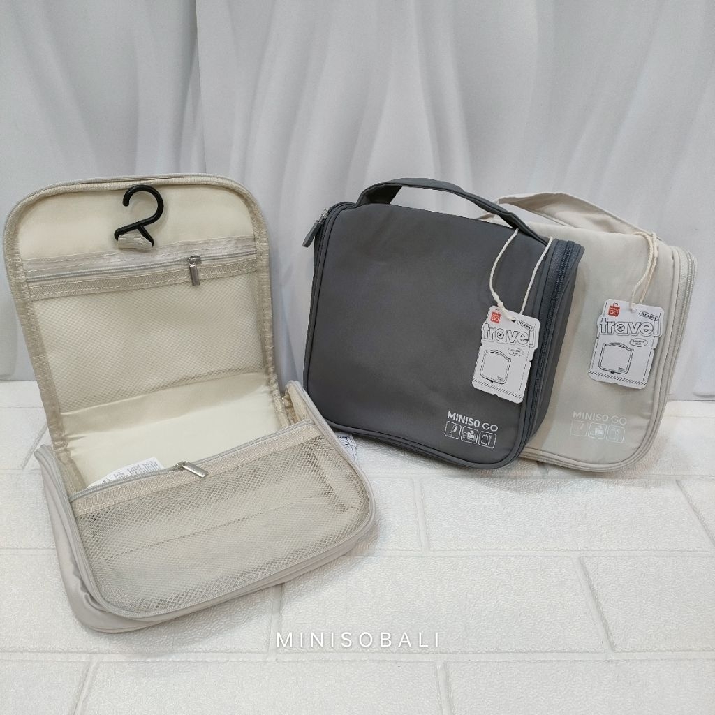 Official BALI MINISO Minigo Toiletry Bag with Hook Foldable Compact Backpack Tas Travel Bag Miniso