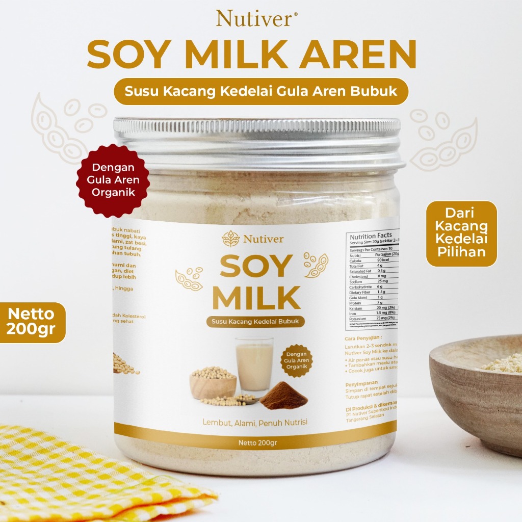 Nutiver Susu Kedelai Bubuk Murni 100% Tanpa Pengawet dengan Gula Aren Asli 200gr – Minuman Sehat