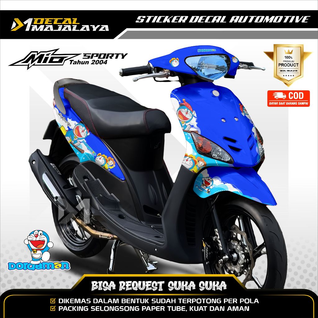 Bisa COD Decal Sticker Full Body Yamaha Mio Sporty Tahun 2004 Motif Anime Doraemon Desain Custom