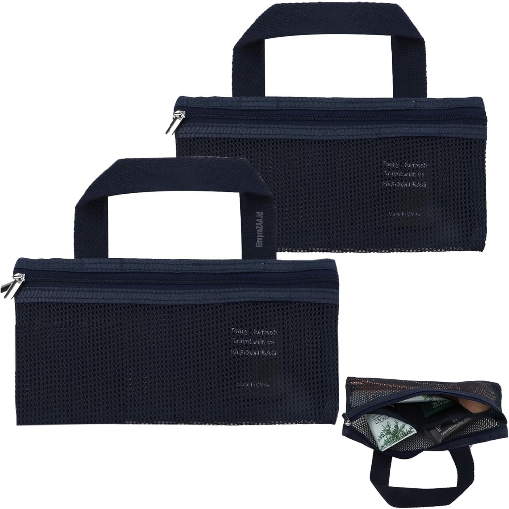 Tas Travel Mini Bag Hitam Tas Perlengkapan Mandi Tas Penyimpan Makeup Jaring Tas Tangan Tas Kosmetik