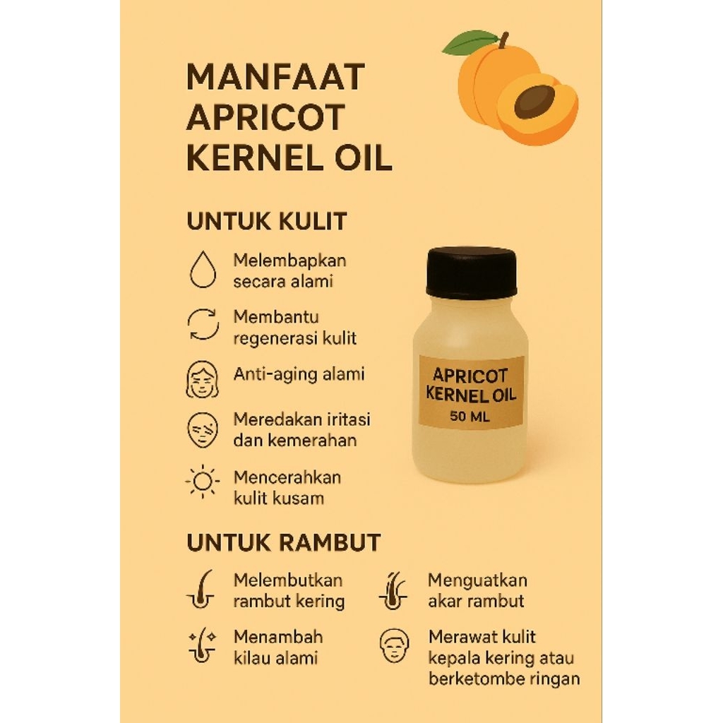 Apricot Kernel Oil 50ml – Minyak Biji Aprikot untuk Kulit Lembut, Lembap & Sehat