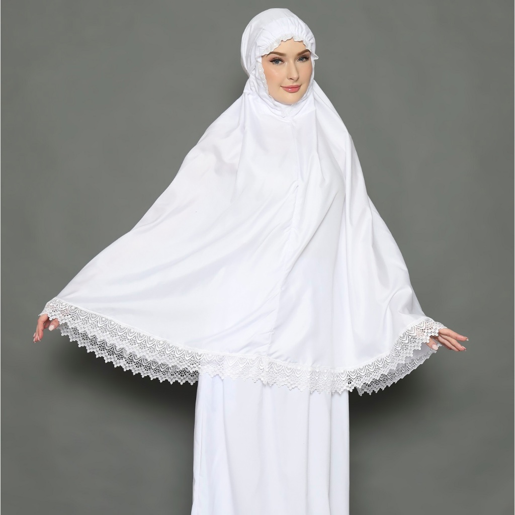 Bergo Umroh Haji Bahan Katun Premium Hijab Jumbo Bersaku Renda Mewah Anti Copet
