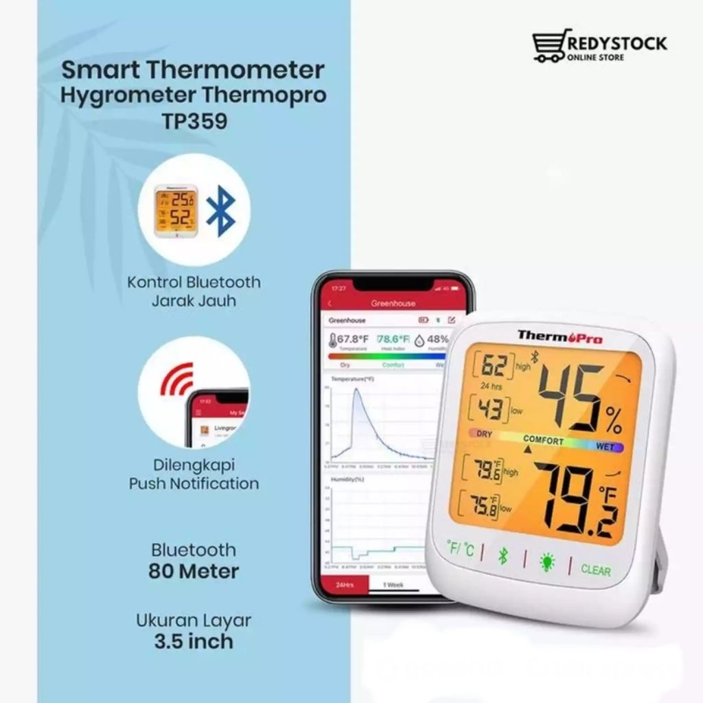 Thermopro TP359 Smart Thermometer Hygrometer Wireless Humidity Meter Bluetooth 80M TP-359 Monitor Te