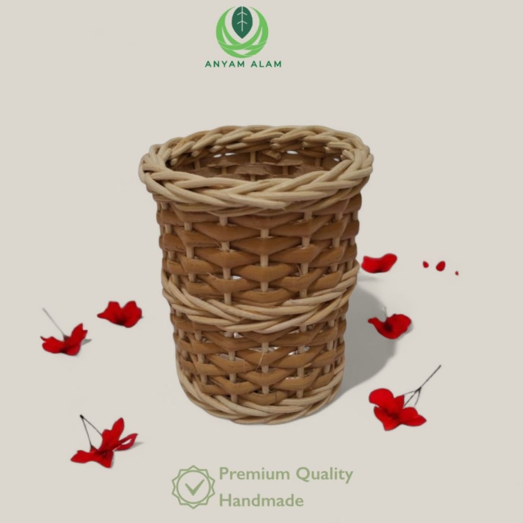 Anyam Alam - Keranjang Rotan Mini Anyaman 9,5x10 cm | Pot Bunga, Tempat Pensil, Wadah Makeup, Organi