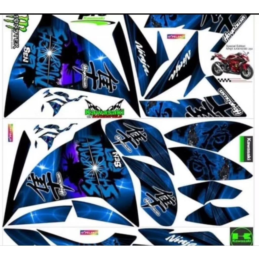 Stiker motor Kawasaki ninja FI 250 samurai biru (2014-2016)