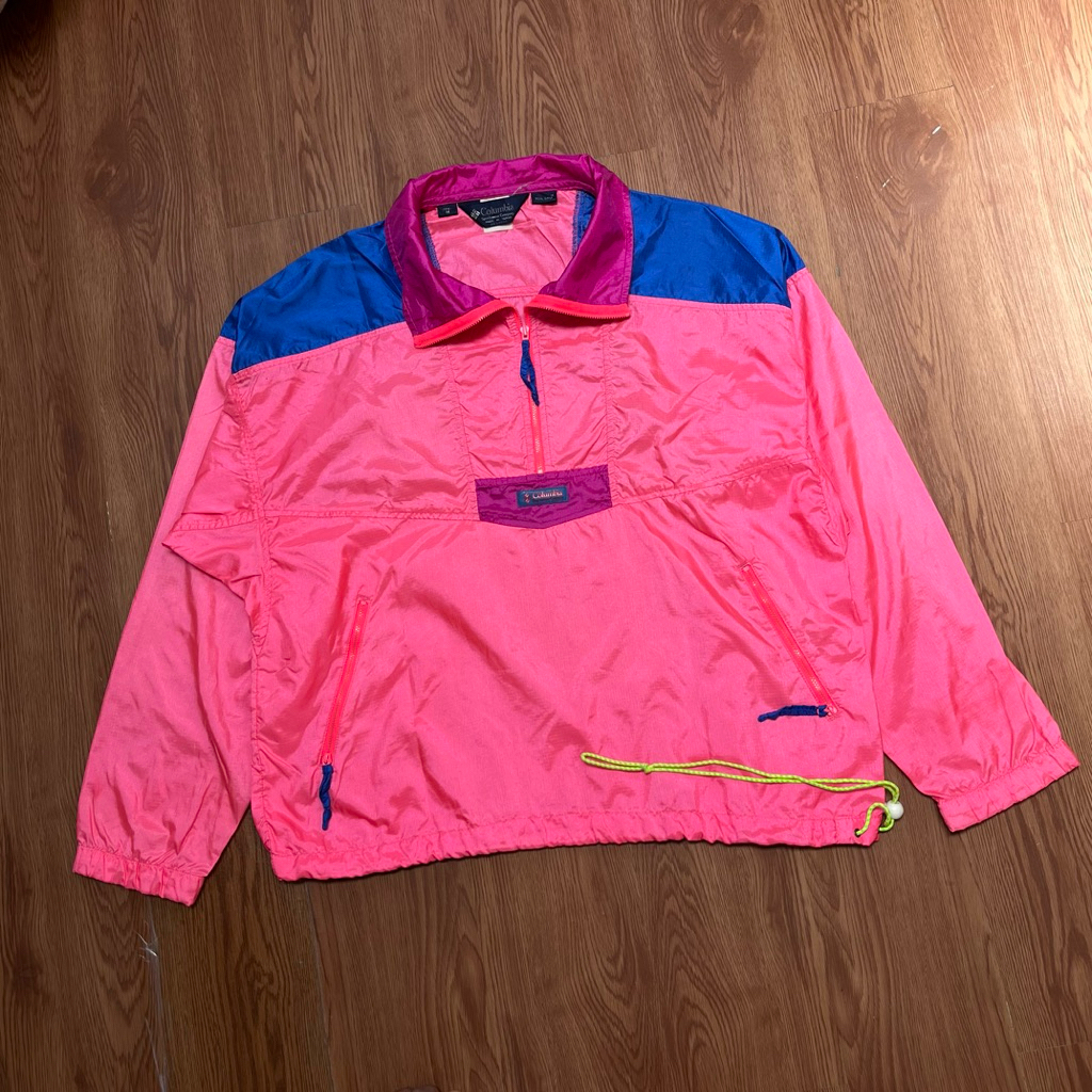 WINDBREAKER VINTAGE COLORBLOCK COLUMBIA HALFZIP JACKET NYLON