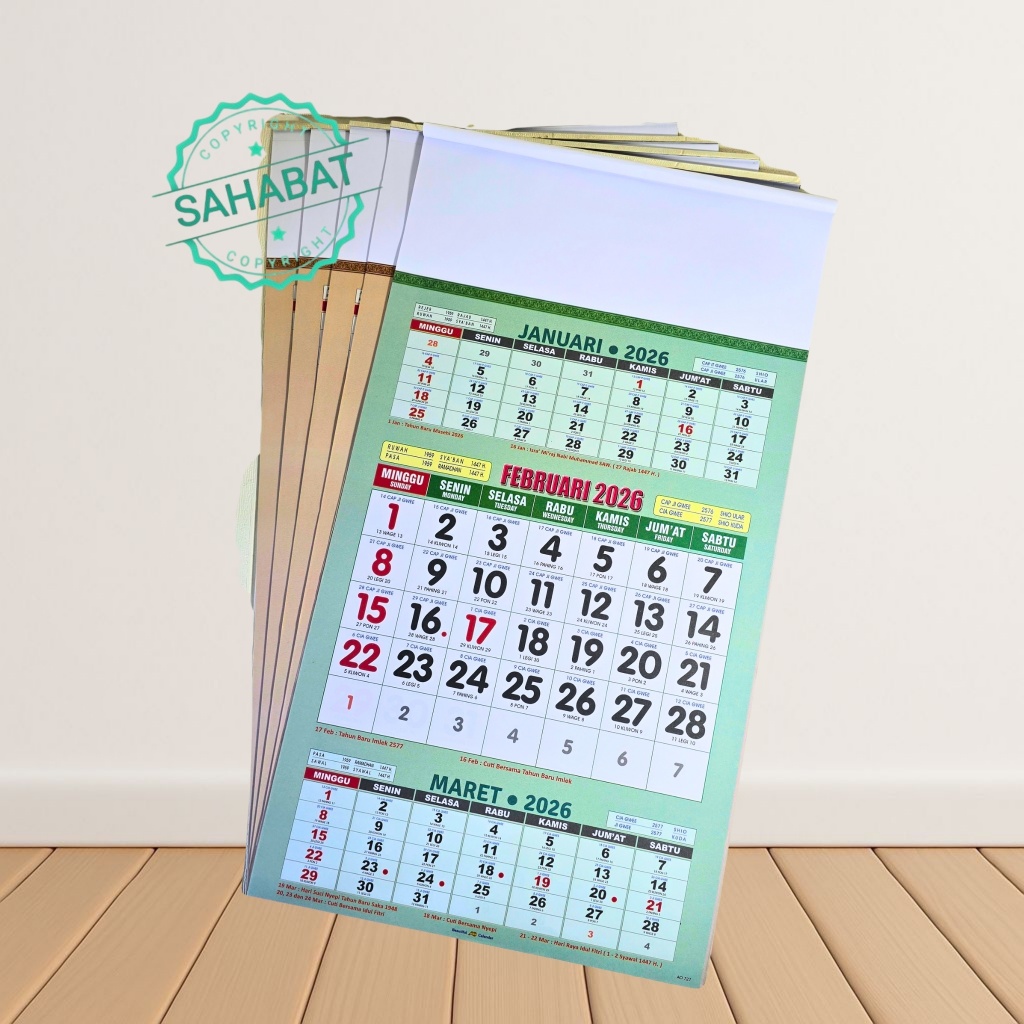 KALENDER ANGKA BANYAK WARNA AO727 KALENDER KERJA SEMI LUXX FULL COLOR TAHUN 2026 TERBARU