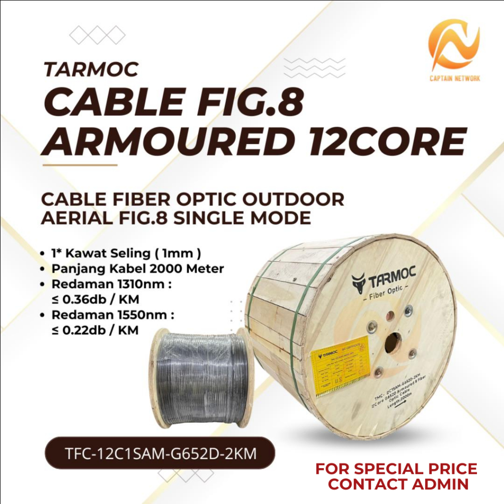Tarmoc Fiber Optic Cable Fig 8 Armoured 12 Core 2000m | Kabel Fiber Optik Fig8 armored Indoor Outdoo