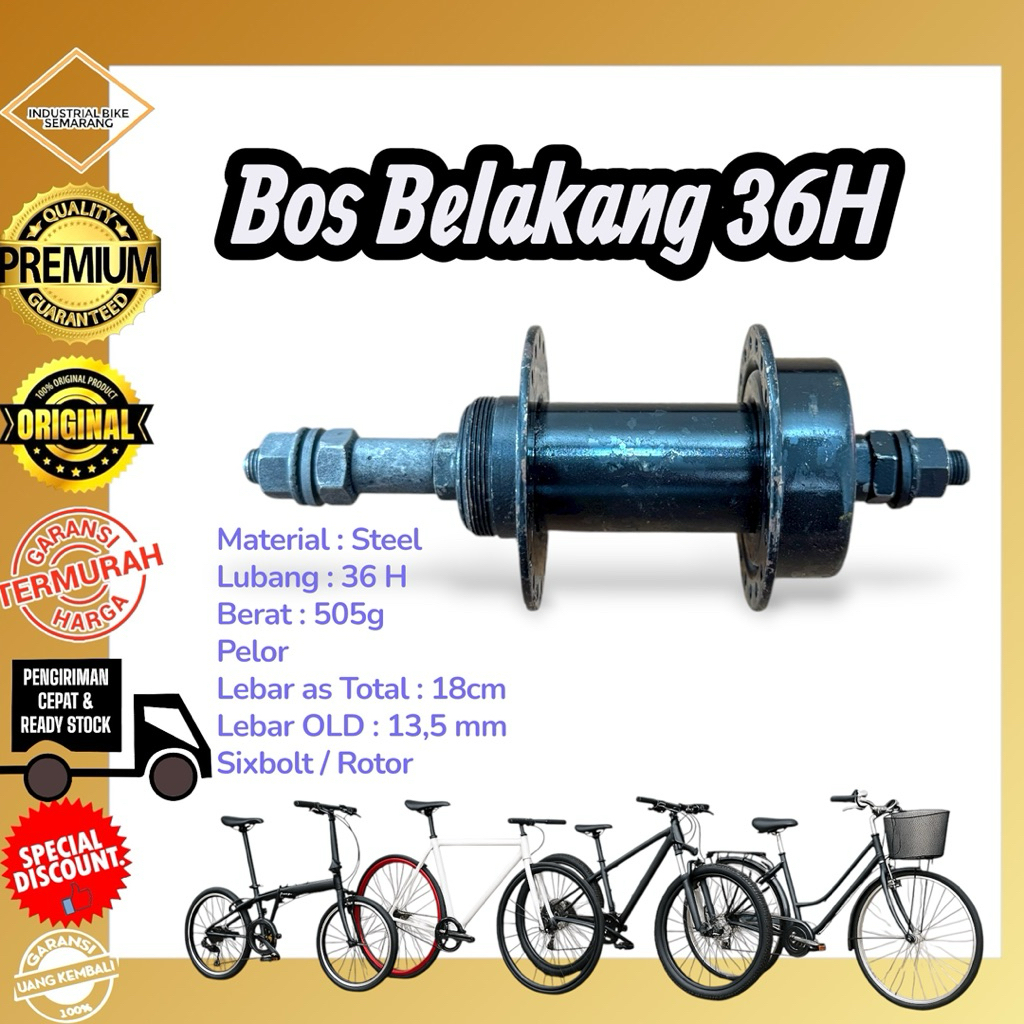 ( BOS BELAKANG HITAM 36H SIX BOLT ) Hub Sepeda Rear Tromol Boss As Sepeda Lubang 36 Hole Mtb Gunung 