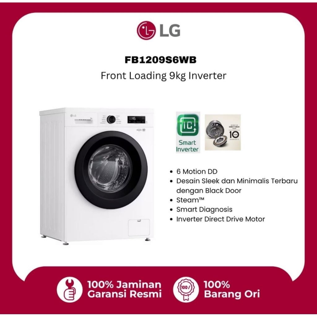 MESIN CUCI FRONT LOADING LG 9KG FB-1209S6WB INVERTER FRONT LOADING LG 9KG