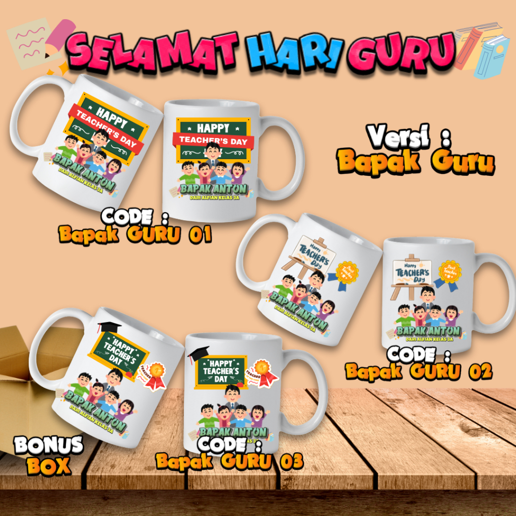 Mug Custom Hari Guru Custom Nama 340ml Desain Ibu Guru Berhijab / Ibu Guru / Bapak Guru